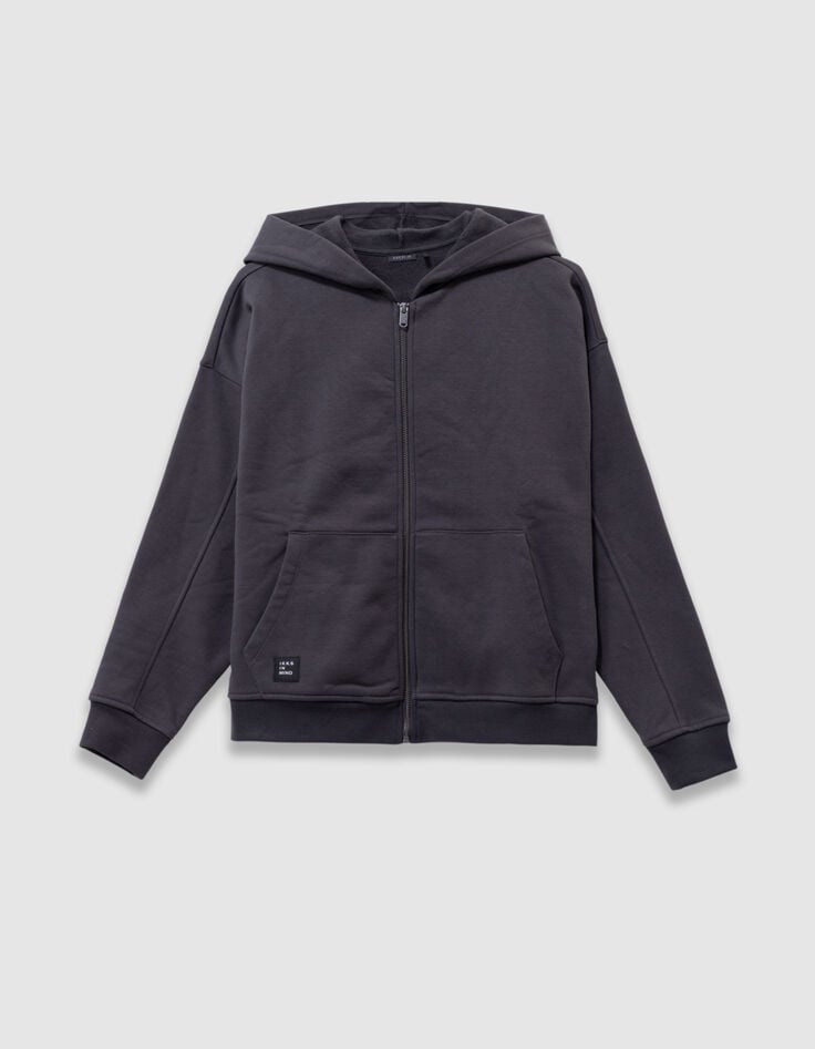 Cardigan à capuche gris zippé oversize garçon-1 Cardigan à capuche gris zippé oversize garçon-1