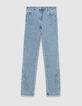 Women’s blue high-waist 7/8 slim jeans with embroidery-6