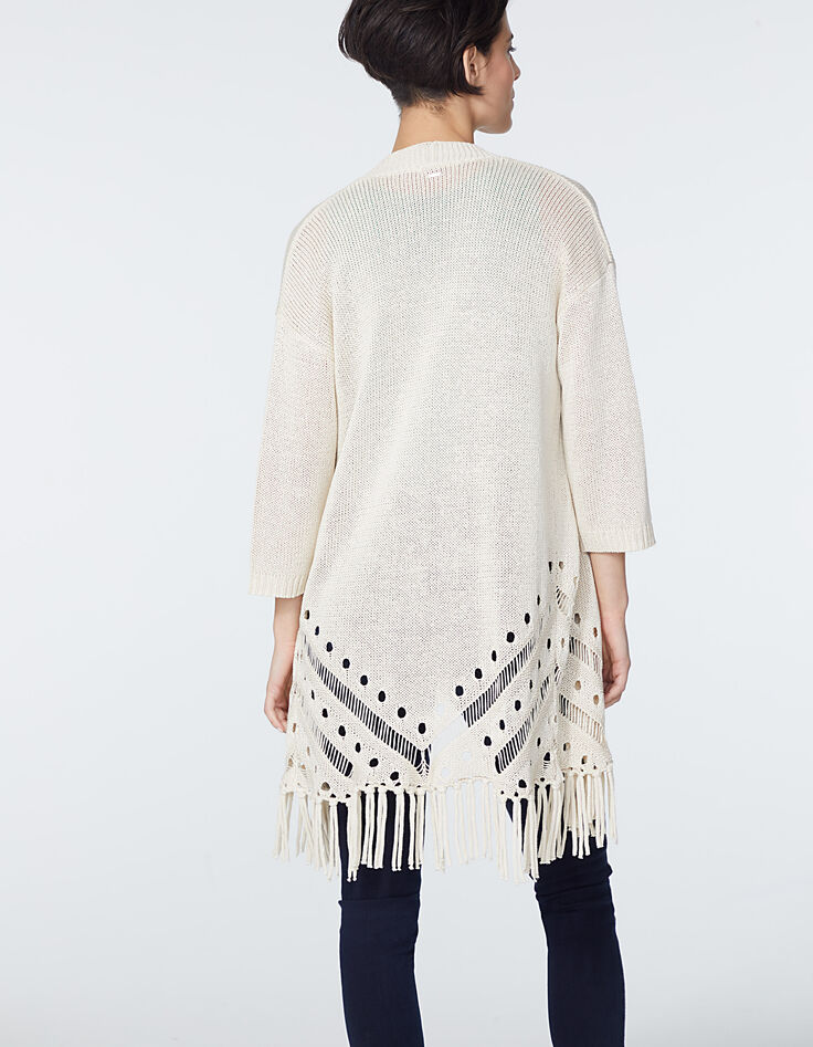 Women’s off-white fringed knit cardigan-3 Women’s off-white fringed knit cardigan-3