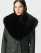 Women’s grey straight coat, detachable black fur collar-5
