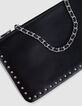 Women's 111 black lambskin clutch bag with stud decoration-3