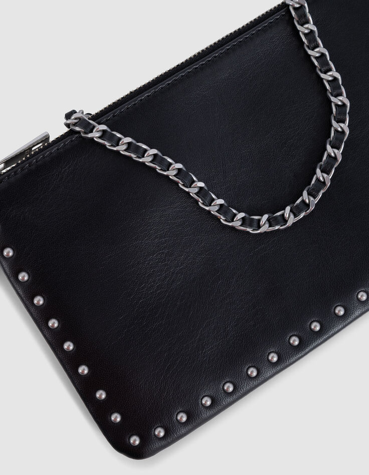 Women's 111 black lambskin clutch bag with stud decoration-3