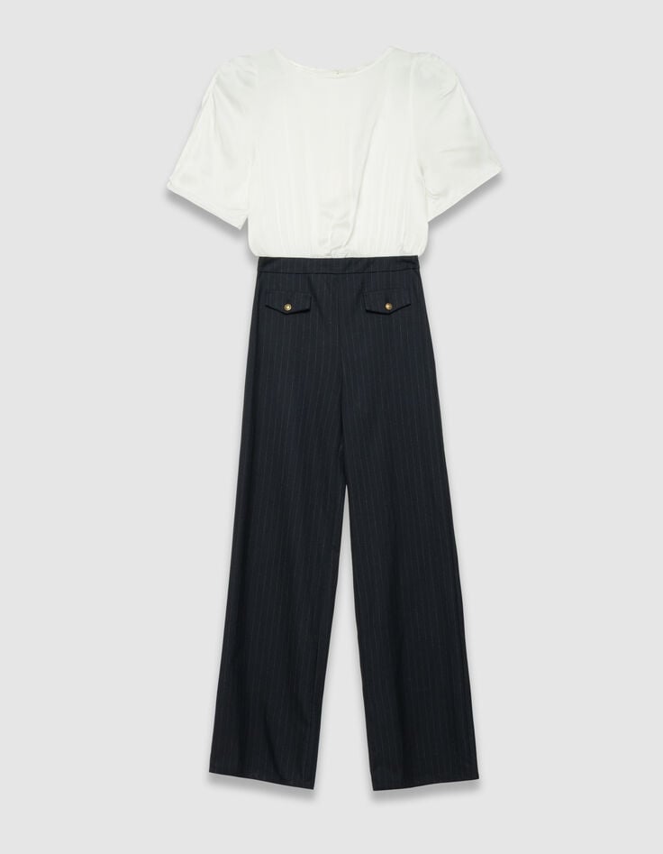 Women’s navy mixed fabric jumpsuit with white top-7 Women’s navy mixed fabric jumpsuit with white top-7
