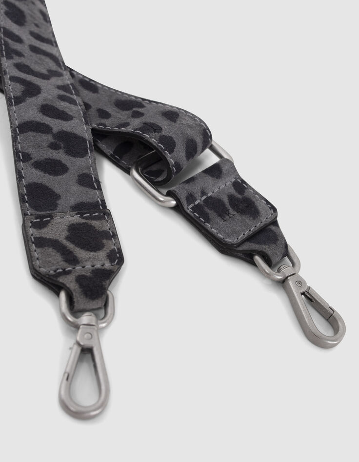 De 111-schouderriem grijs su&egrave;deleer luipaardmotief dames-2