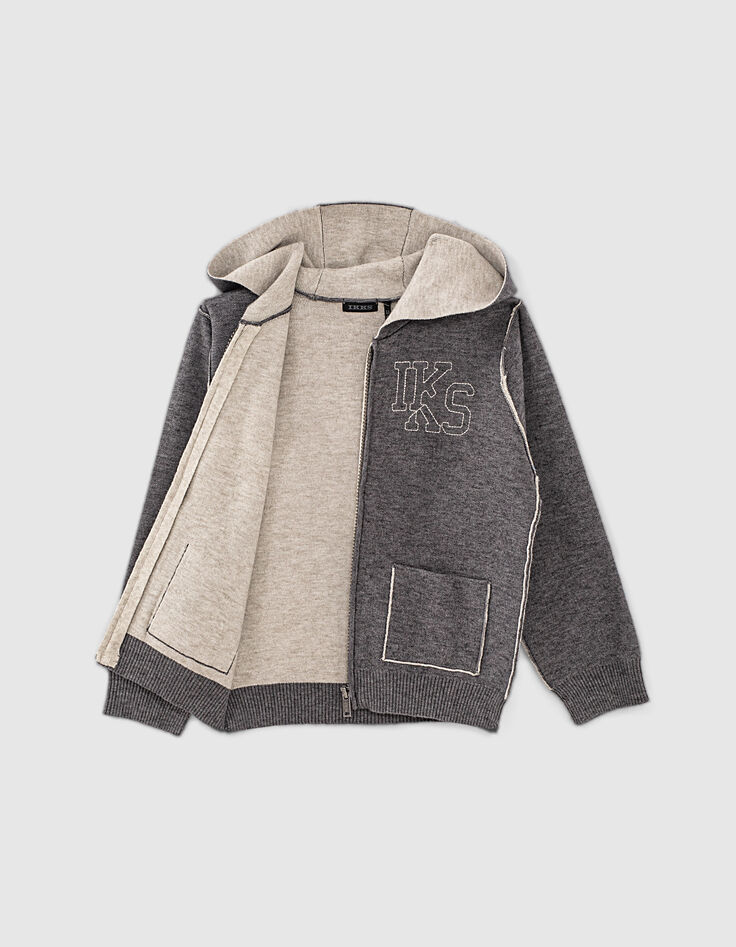 Cardigan gris chiné à coutures apparentes garçon -4 Cardigan gris chiné à coutures apparentes garçon -4