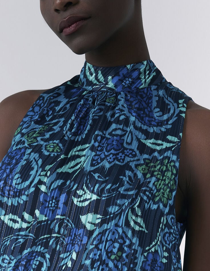 Marineblaues Damenkleid mit psychedelischem Blumenprint-5