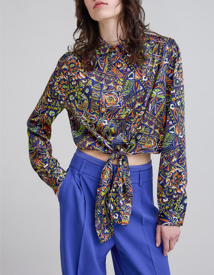 Camiseta azul de poliéster reciclado con gráfico étnico-2 Camiseta azul de poliéster reciclado con gráfico étnico-2