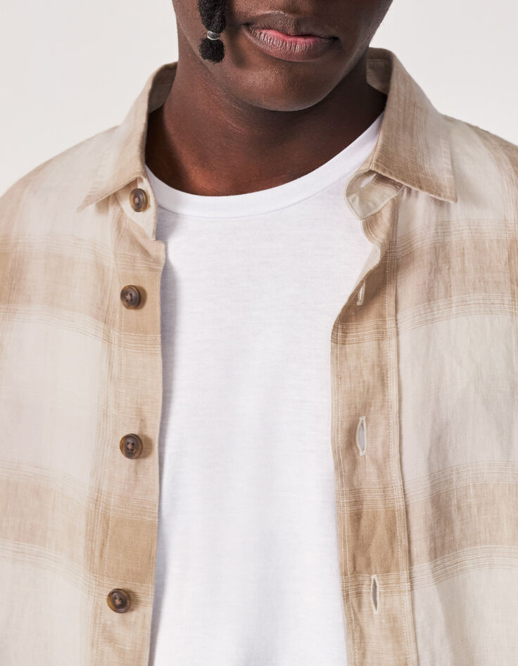 Men’s light brown check linen REGULAR shirt-4
