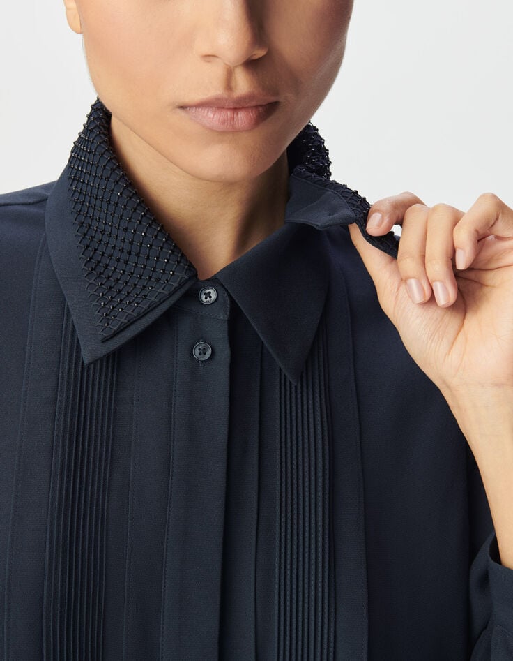 Women’s navy shirt dress, detachable double jewel collar-5 Women’s navy shirt dress, detachable double jewel collar-5