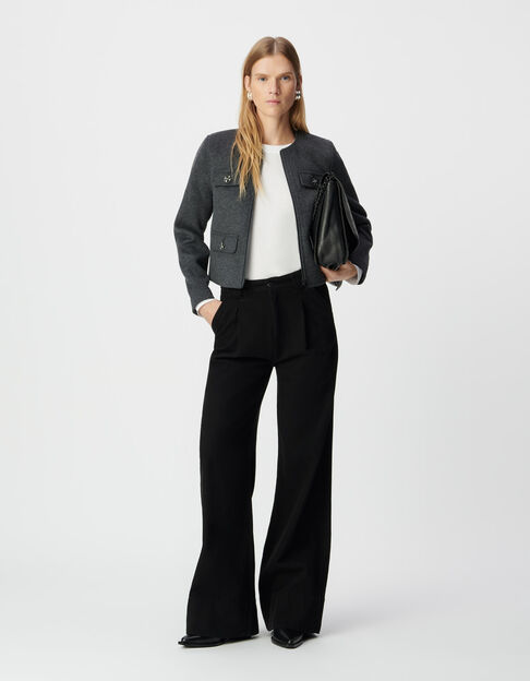 Women’s grey woolcloth box jacket with diamanté buttons - IKKS