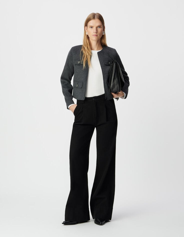 Women’s grey woolcloth box jacket with diamanté buttons-1 Women’s grey woolcloth box jacket with diamanté buttons-1