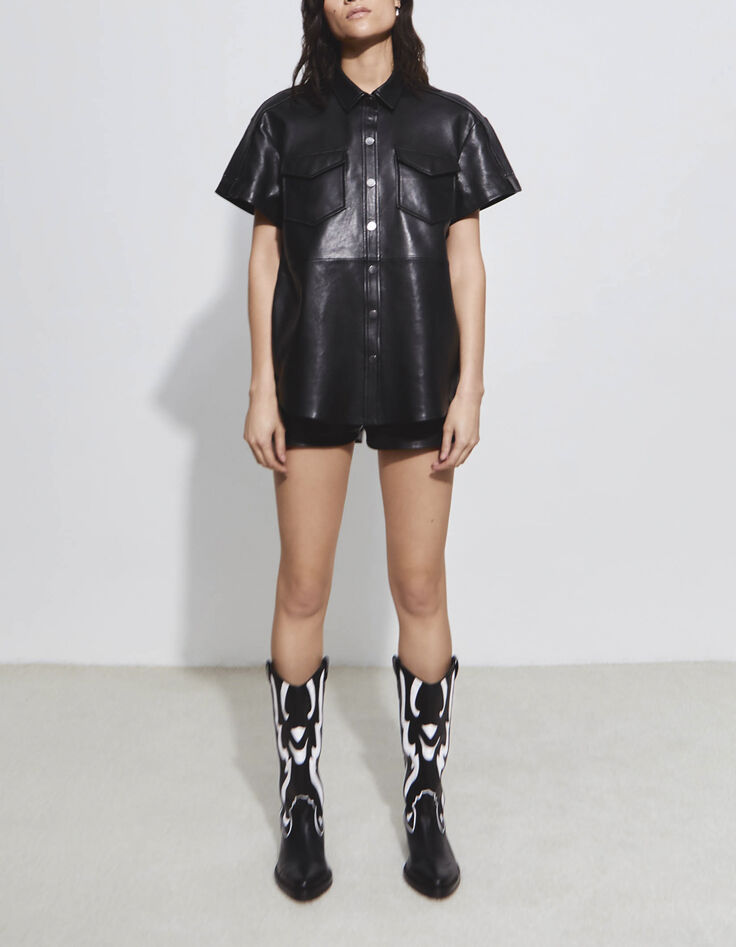 Camisa negra cuero Pure Edition mujer-1