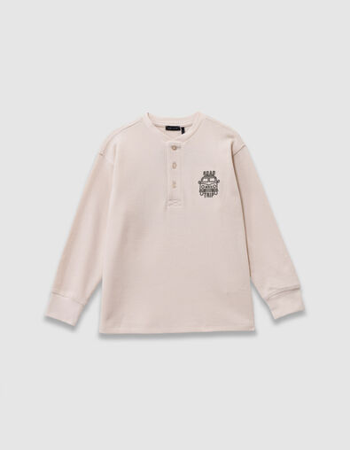 Boys’ white waffle T-shirt with embroidery front and back - IKKS