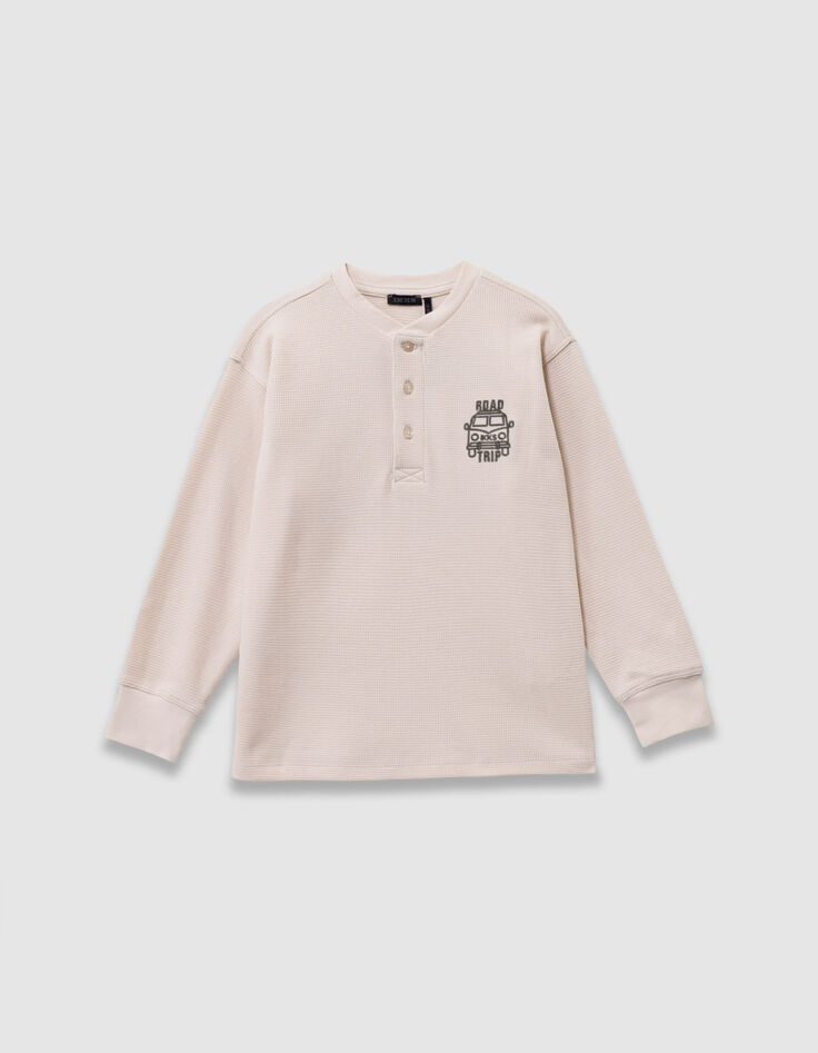 Boys’ white waffle T-shirt with embroidery front and back-1