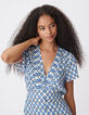 Women's blue floral print short dress-5