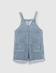Girls' light blue Tencel® denim short dungarees-3