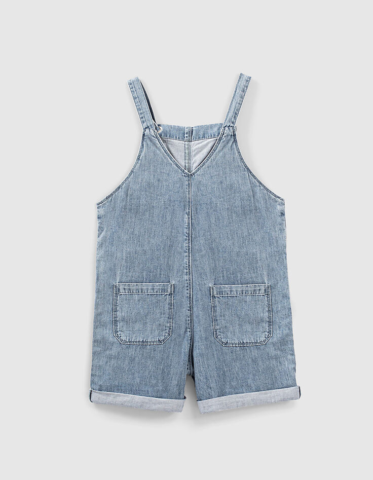 Girls' light blue Tencel® denim short dungarees-3