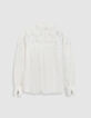 Chemise fluide blanche d&eacute;tails fleurs Femme-7