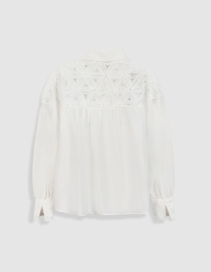 Chemise fluide blanche d&eacute;tails fleurs Femme-7