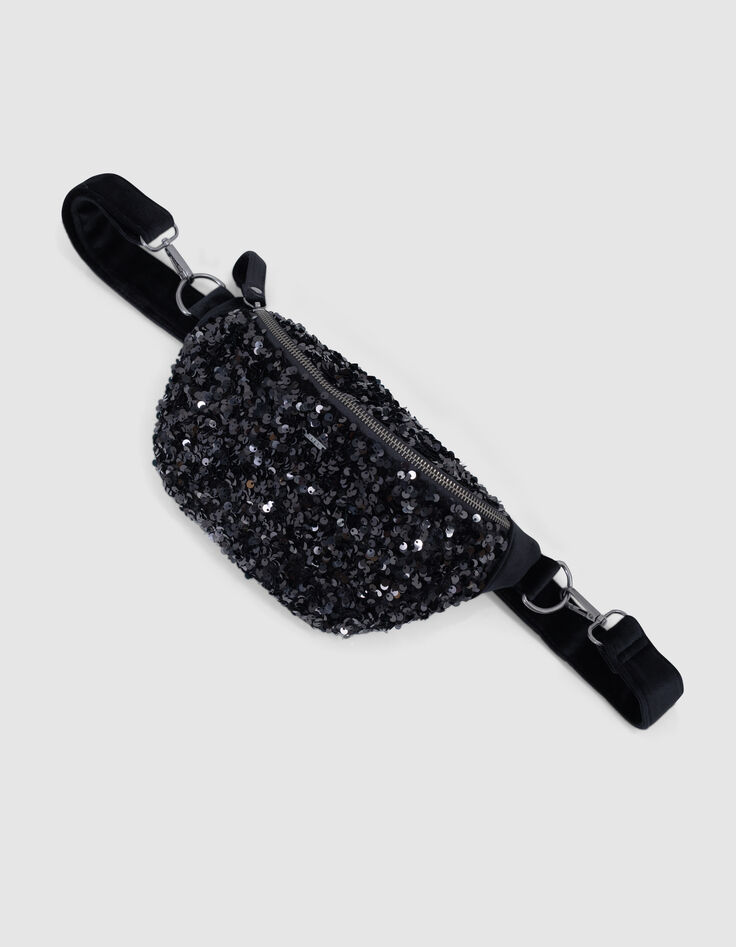 M&auml;dchen-Bauchtasche schwarz, Samt, Pailletten, recycelt-7