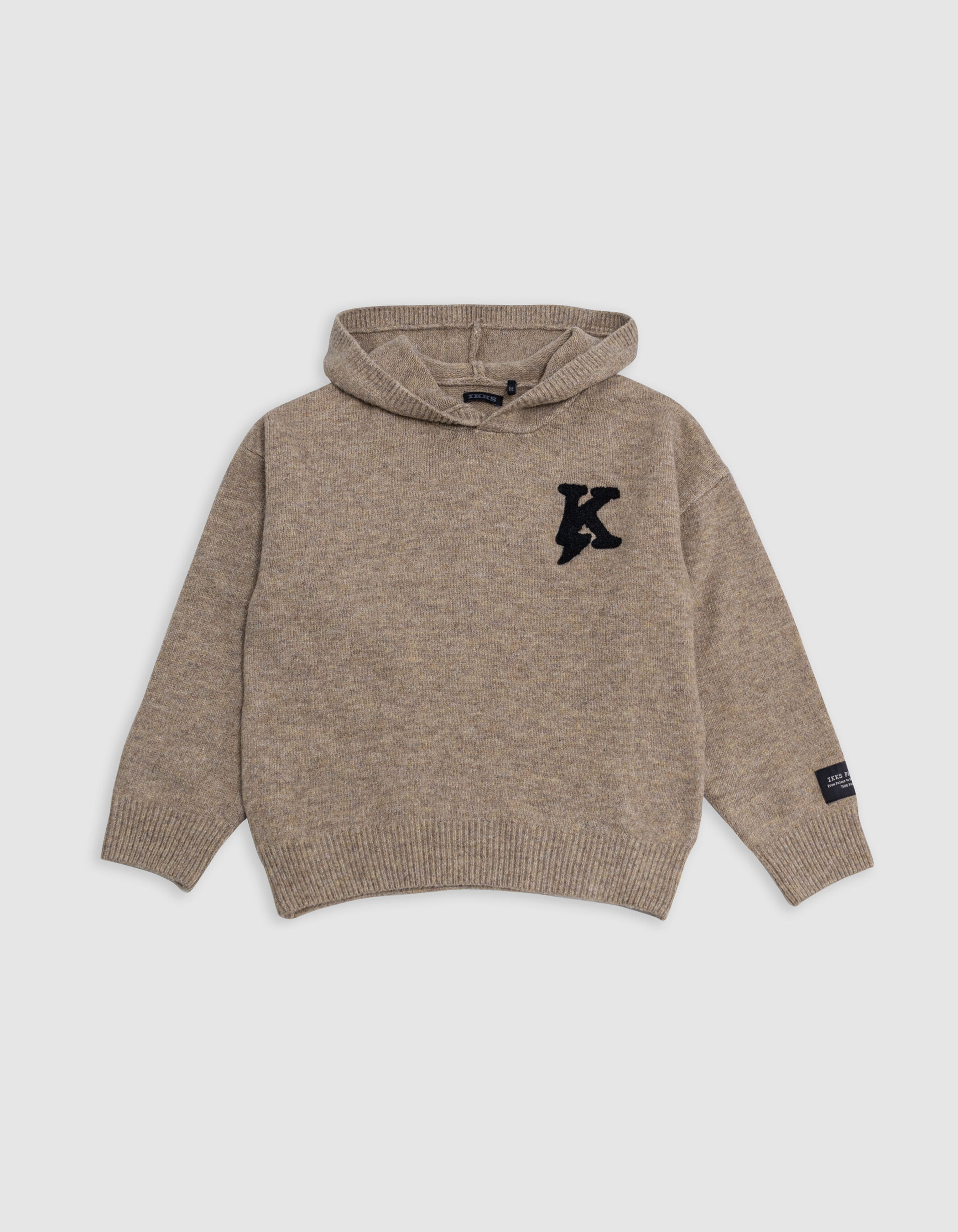 Boy s camel knit badge K embroidery bouclette sweater IKKS