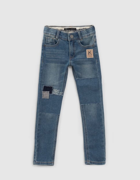 Blauwe skinny jeans patchworkstijl jongens - IKKS
