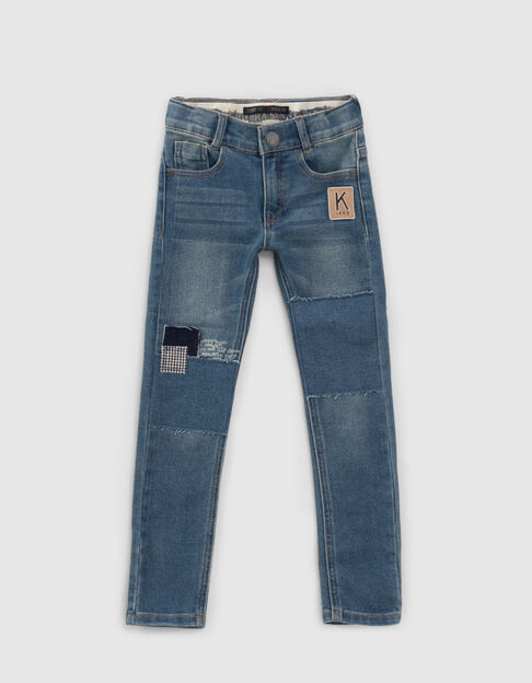 Boys’ blue patchwork-look skinny jeans