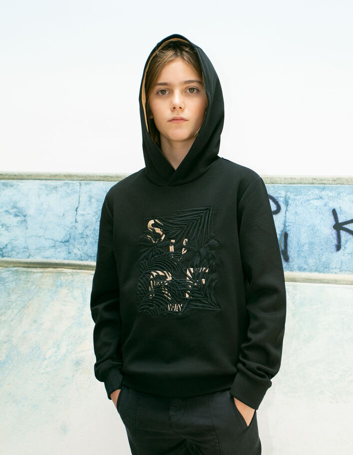 Boys’ black hoodie with embroidered motif - IKKS