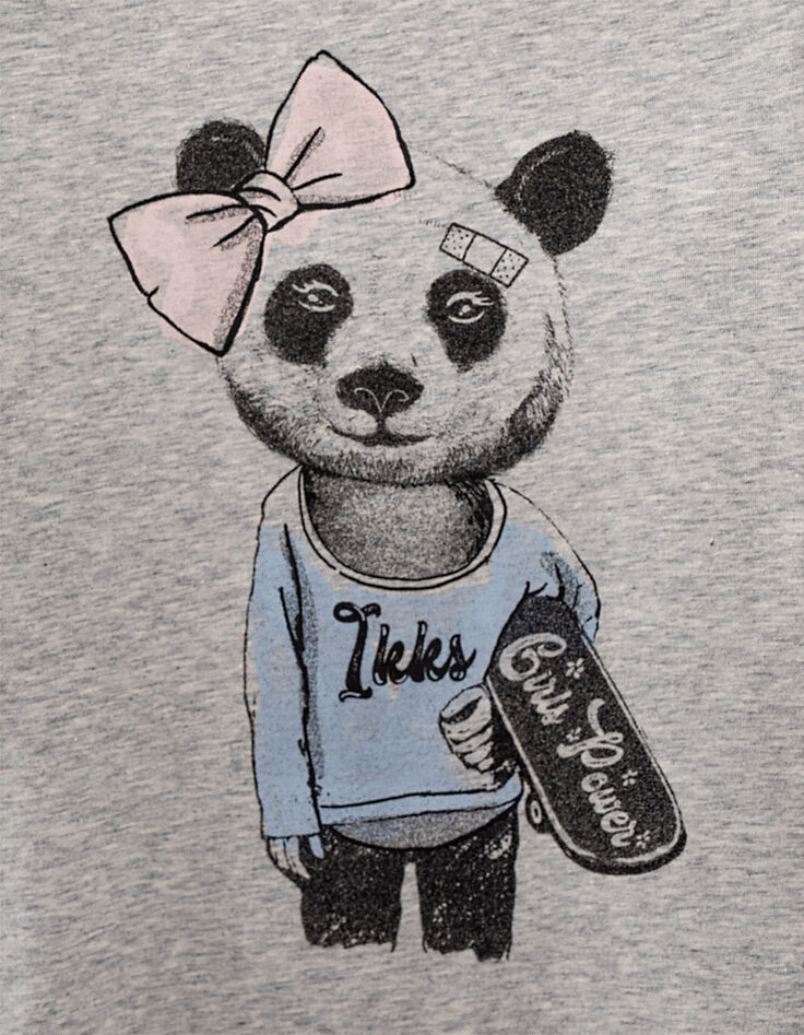 Tee-shirt gris chiné moyen visuel panda fille-3
