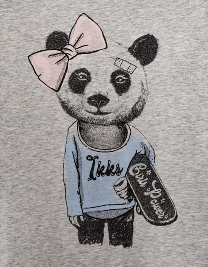 Girls’ medium grey marl panda graphic T-shirt - IKKS