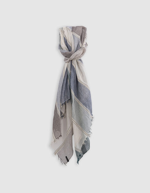 Foulard bleu gris motif rayures détails broderies Homme - IKKS