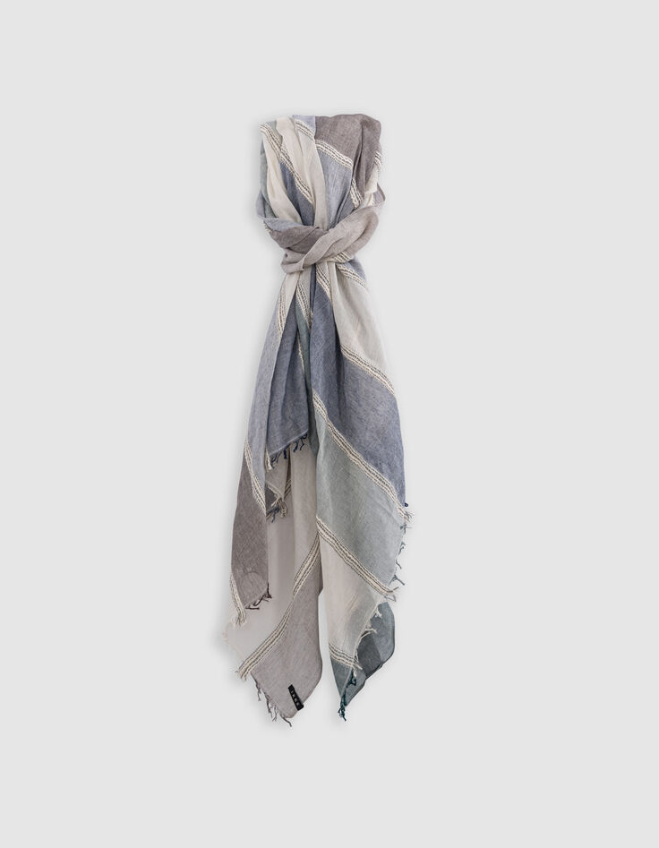Foulard bleu gris motif rayures détails broderies Homme-1