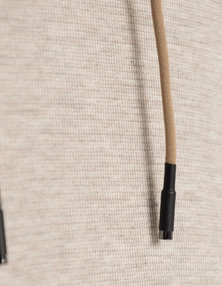 Men's beige relief mesh hooded T-shirt-8