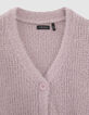 Fliederfarbene Mädchenstrickjacke mit Fantasiestrickmuster-2
