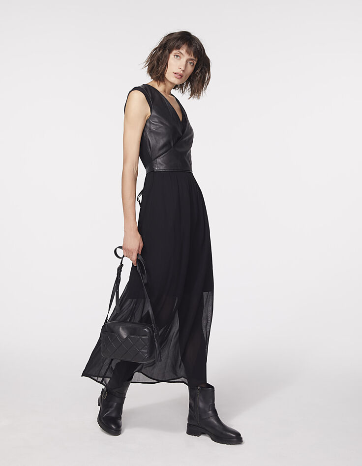 Langes 2-in-1-Damenkleid mit Lammlederweste-6