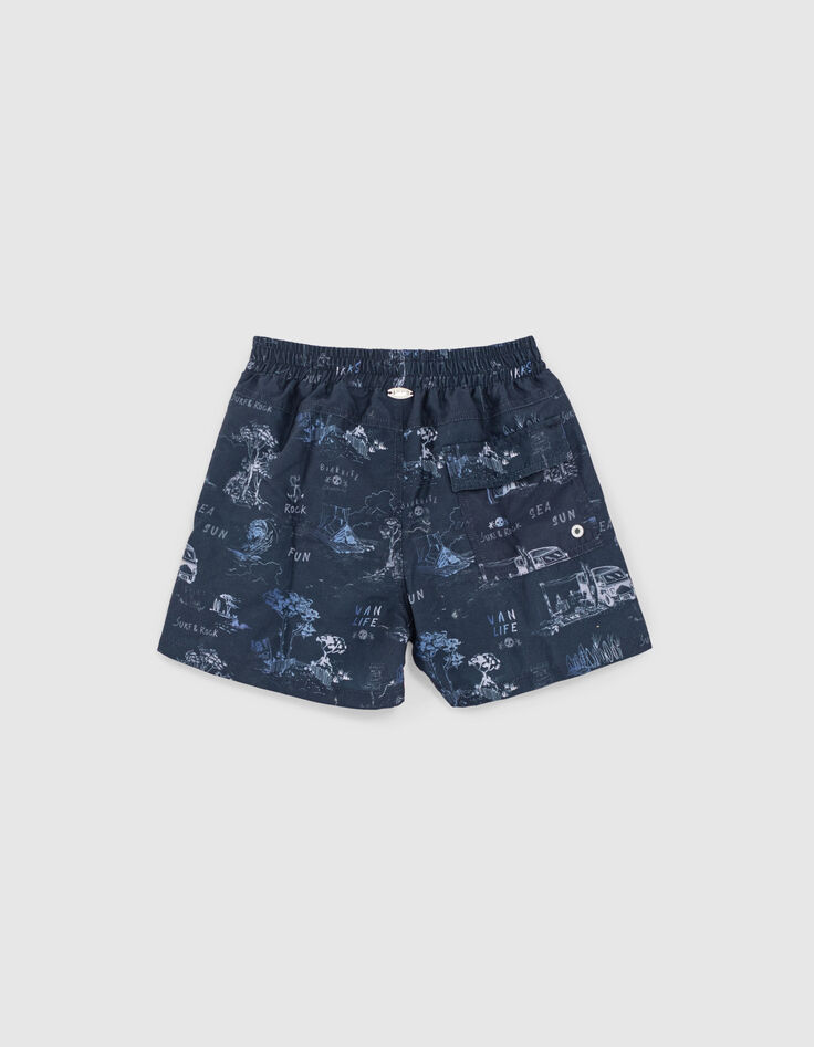 Boys' navy recycled toile de Jouy swim shorts-5