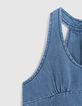 Blauer Mädchenkurzoverall aus Jeansstoff im Retro-Stil-5
