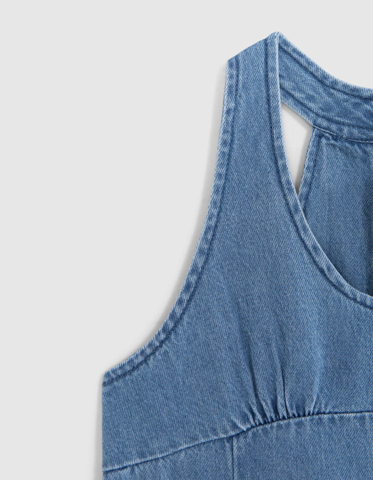 Blauer Mädchenkurzoverall aus Jeansstoff im Retro-Stil-5
