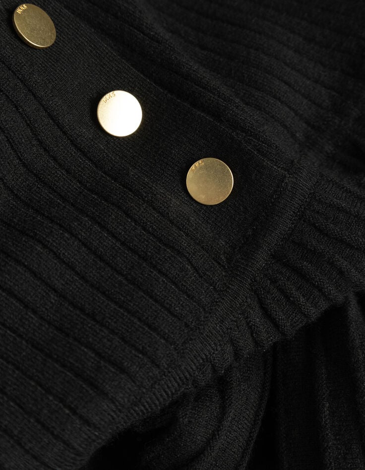 Schwarzes langes Damenstrickkleid mit Plissee-Effekt-2