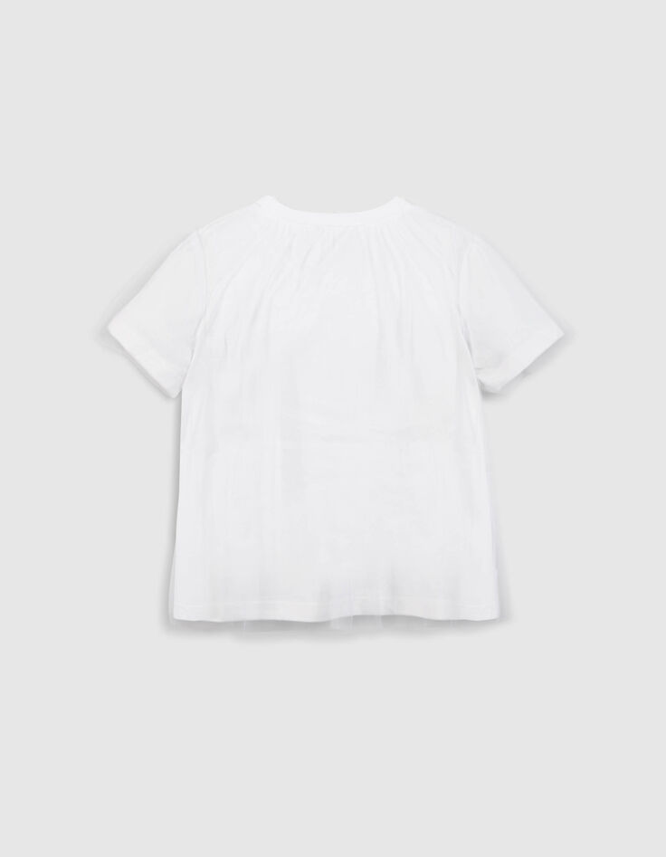 Wei&szlig;es Bi-Material-T-Shirt mit T&uuml;ll-Oberteil M&auml;dchen-3