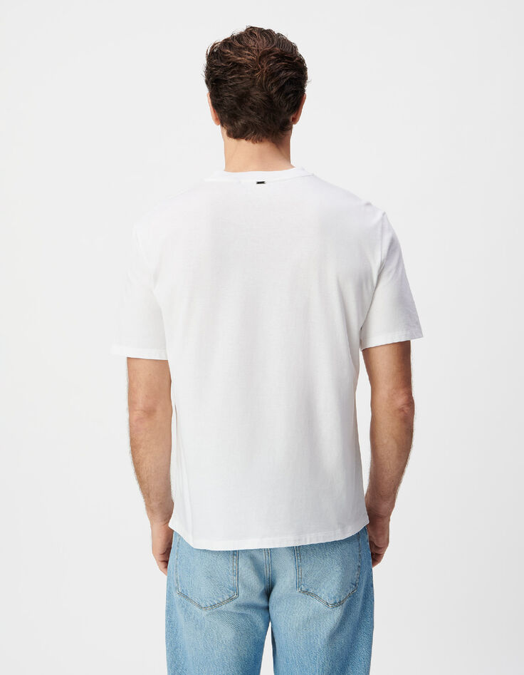 Herren T-Shirt aus wei&szlig;em Samt mit GEFLOCKTER Botschaft-4