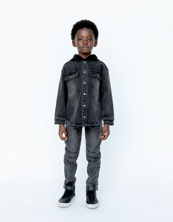 Grijze TAPERED jeans borduursels en slijtplekken knieën-1