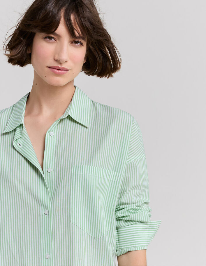 Women’s pistachio striped shirt with embroidered back - IKKS