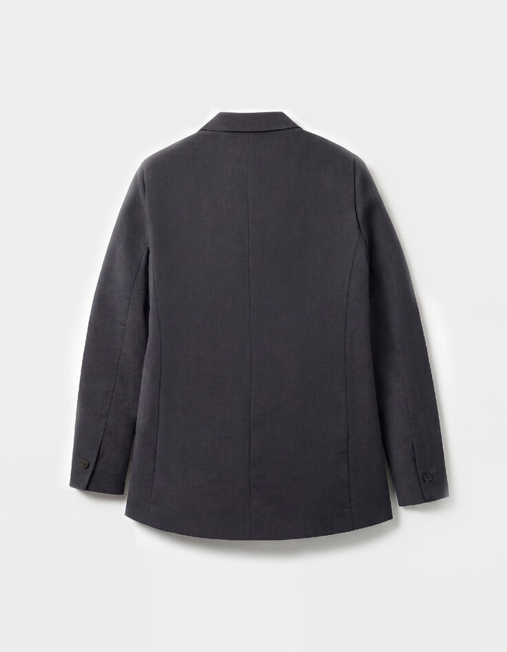 Veste de tailleur bleu marine mix lin coton Femme-4