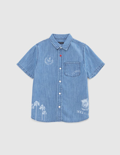 Blaues Jungenjeanshemd mit Print - IKKS