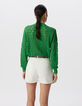 Pull vert tricot ajouré façon crochet-3