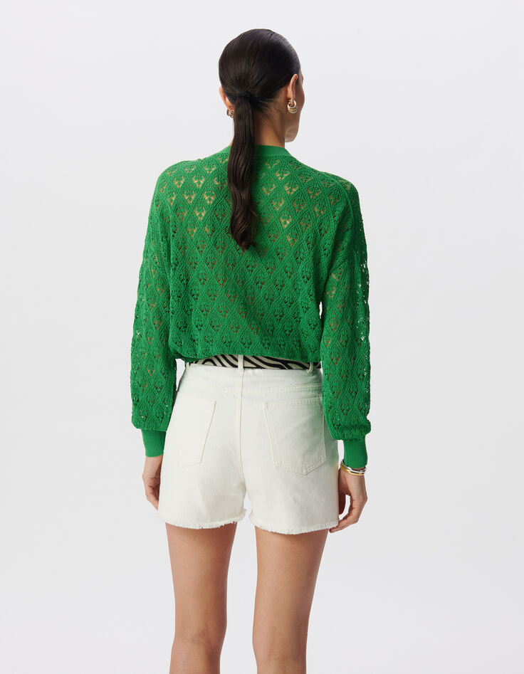 Pull vert tricot ajouré façon crochet-3 Pull vert tricot ajouré façon crochet-3
