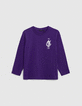 Violettes Jungen-T-Shirt mit Motiven vorne und hinten-1