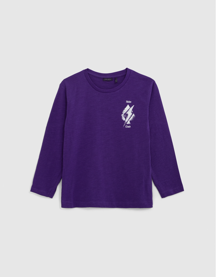 Violettes Jungen-T-Shirt mit Motiven vorne und hinten-1