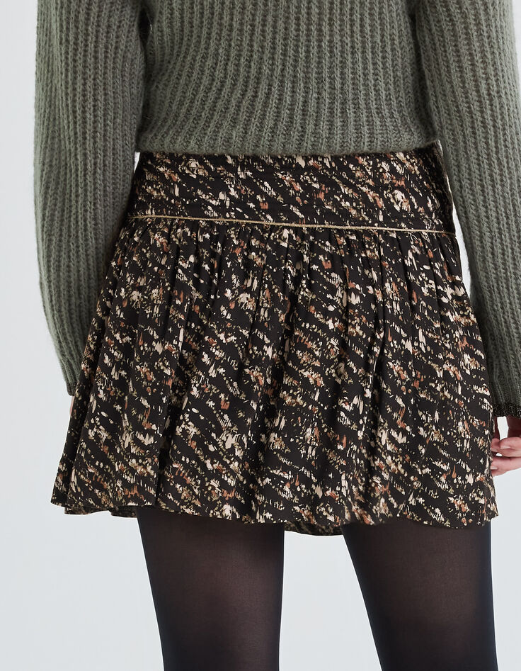 Falda corta fluida negra estampado carboncillo mujer-5